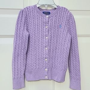Polo Ralph Lauren Girls Cable-Knit Cotton Cardigan in Lilac